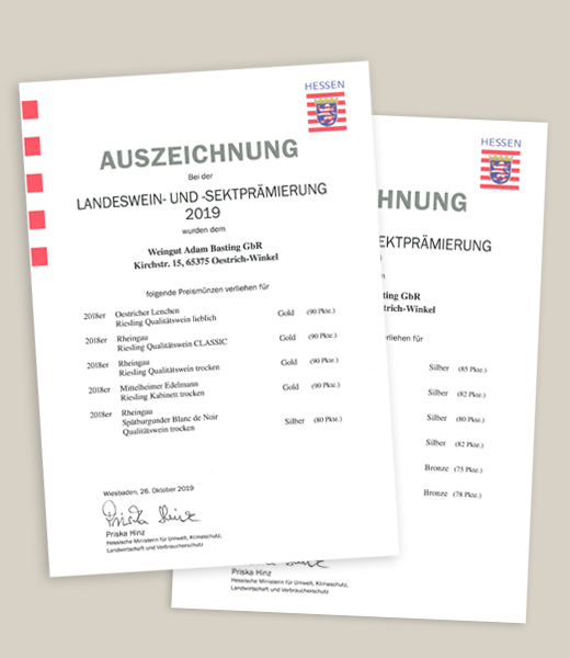 Auszeichnung der LWP 2019 Landesweinprämierung, Auszeichnung, Medaille